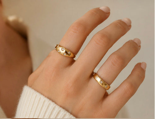 Bague 6 strass en acier inoxydable