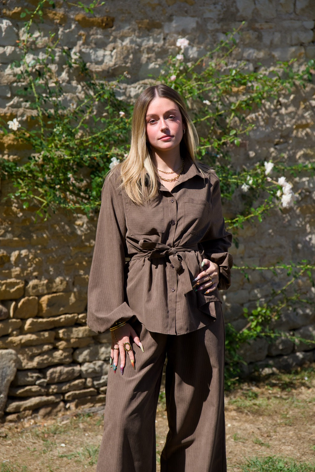 Ensemble marron à rayures Juline