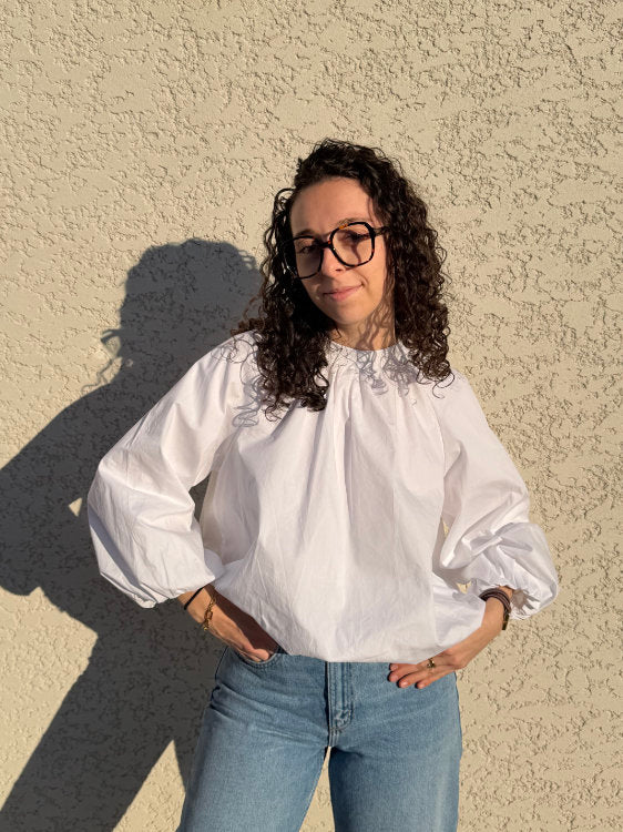 Blouse manches longues dos ouvert avec nœud 100% coton