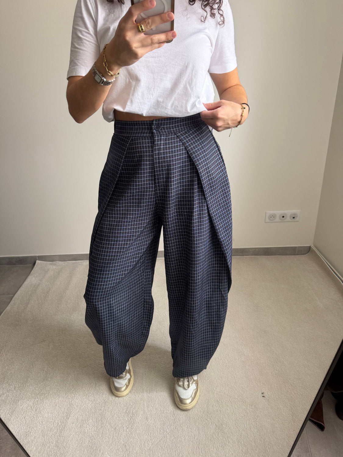 Pantalon ballon à carreaux Zoé