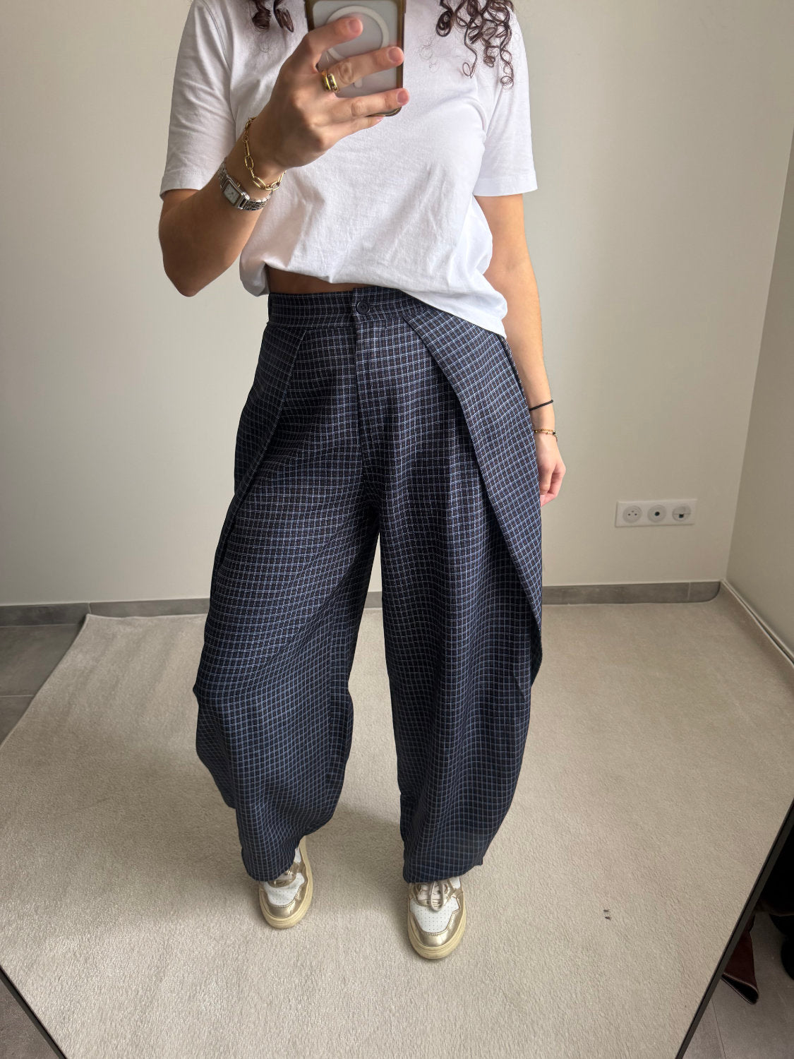 Pantalon ballon à carreaux Zoé