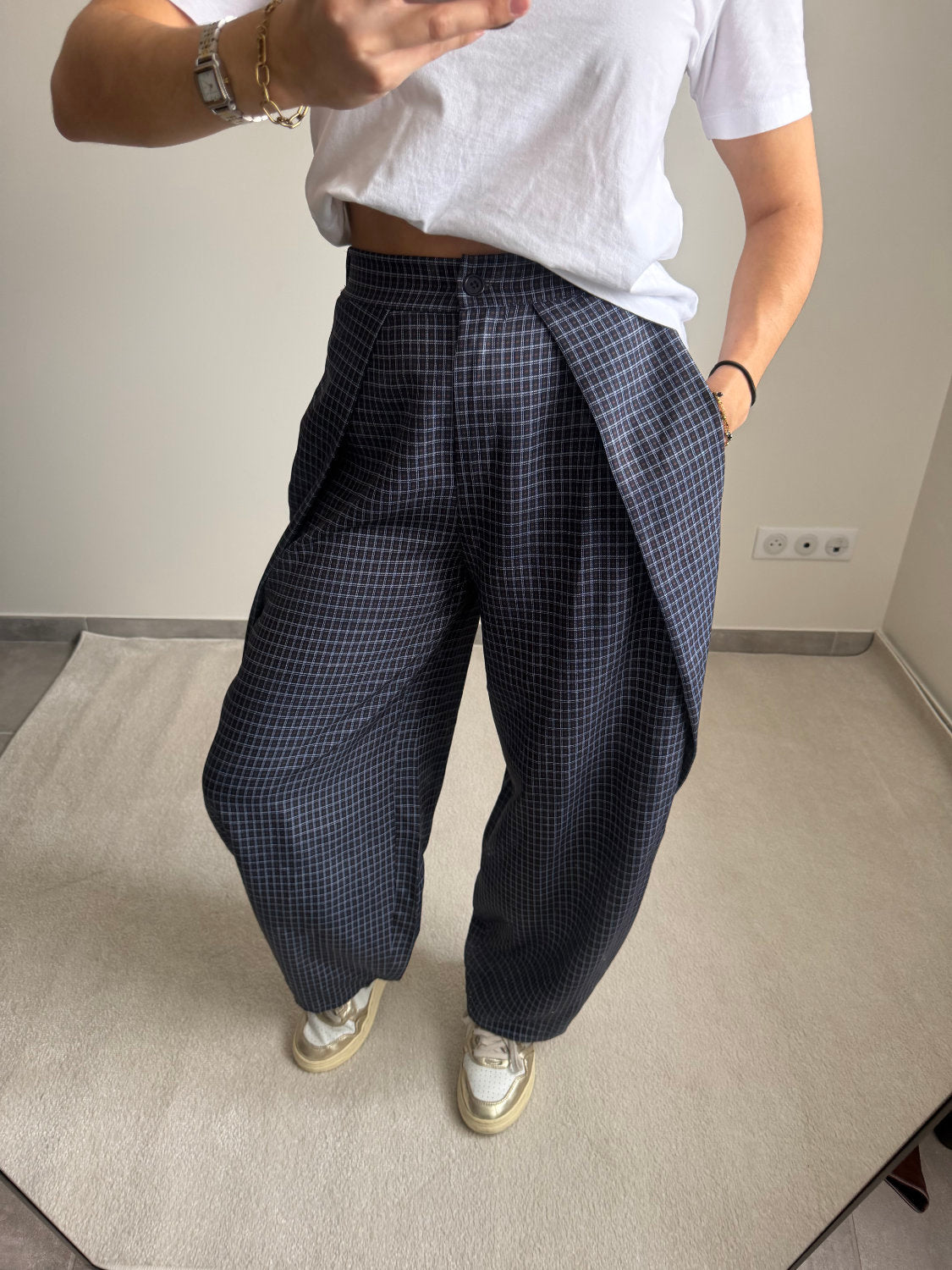 Pantalon ballon à carreaux Zoé
