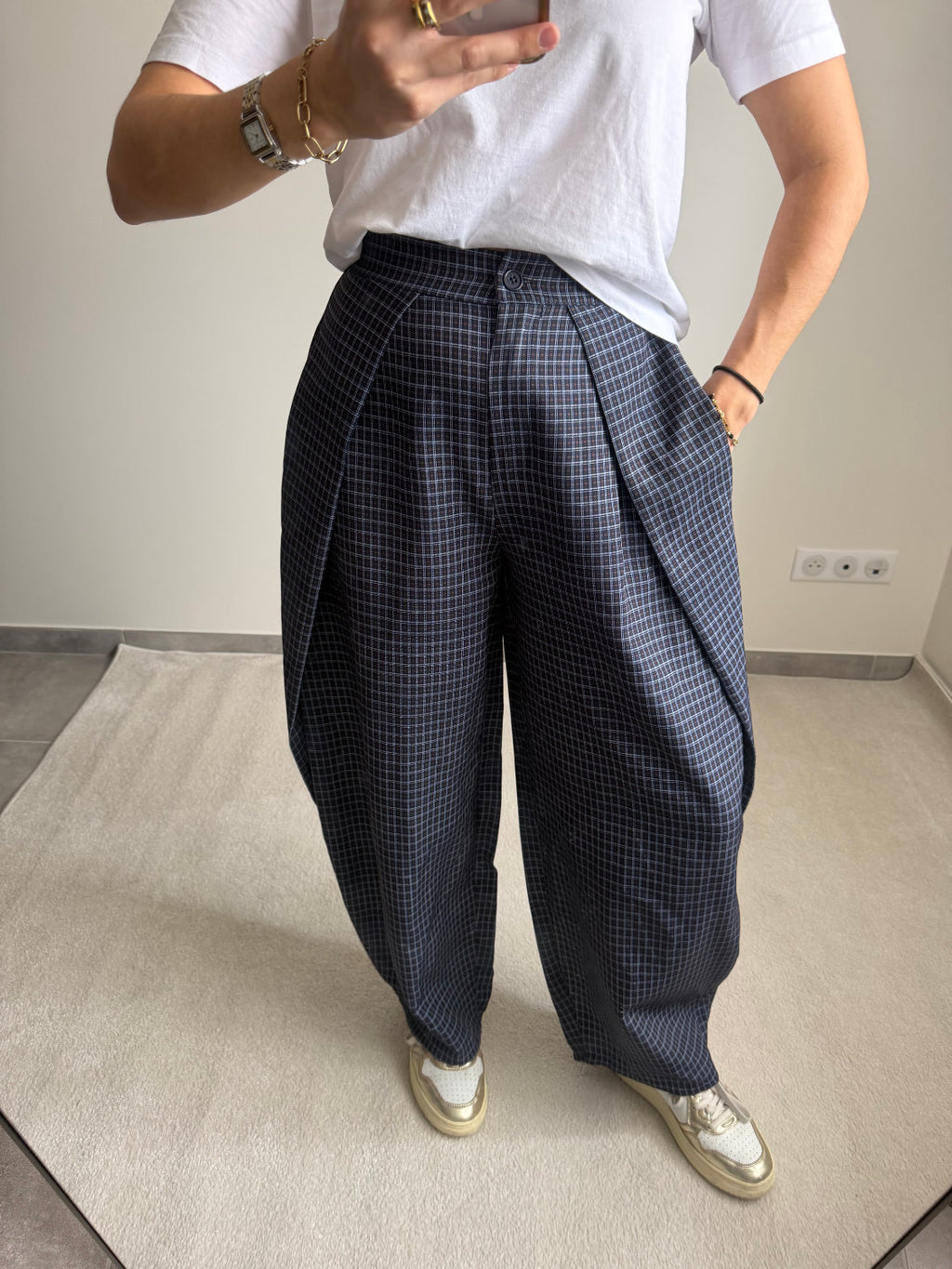 Pantalon ballon à carreaux Zoé