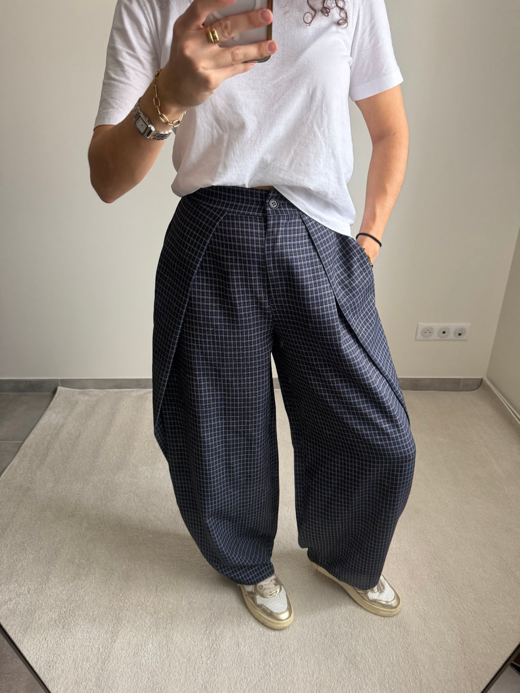 Pantalon ballon à carreaux Zoé