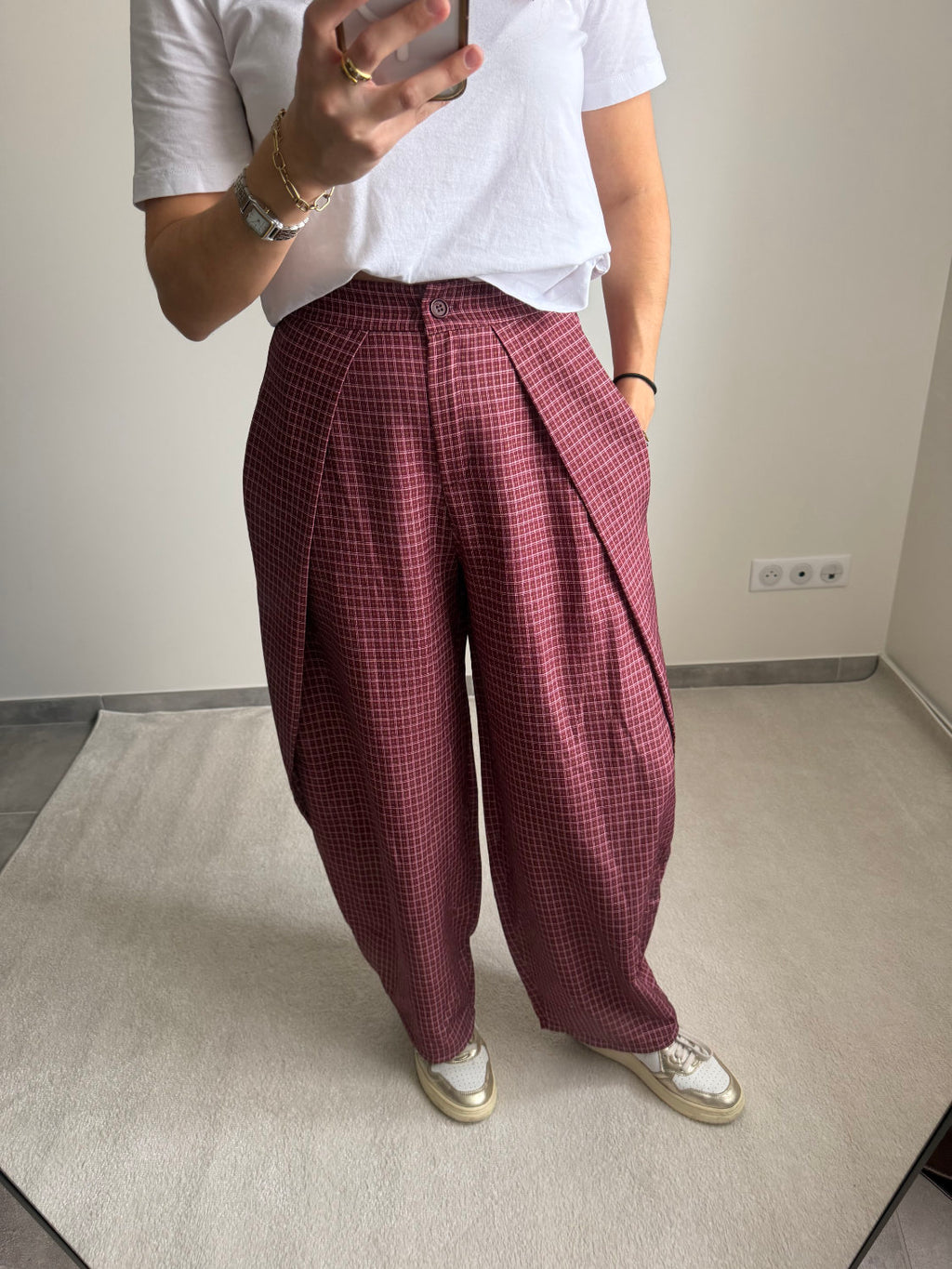 Pantalon ballon à carreaux Zoé