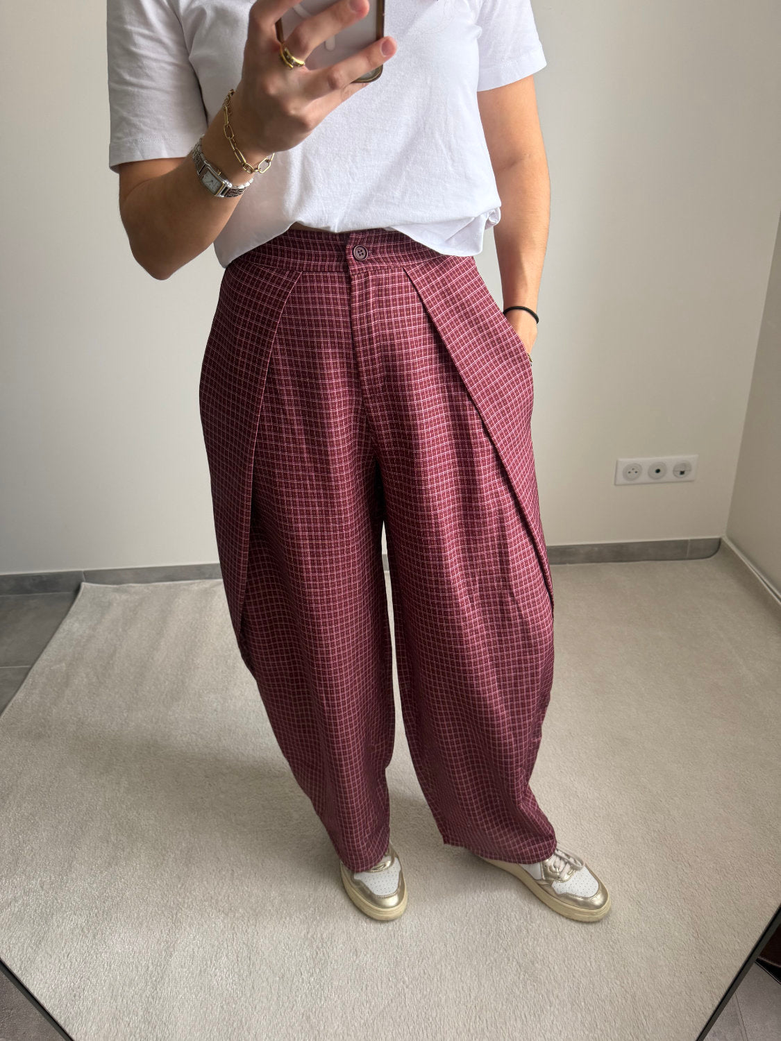 Pantalon ballon à carreaux Zoé