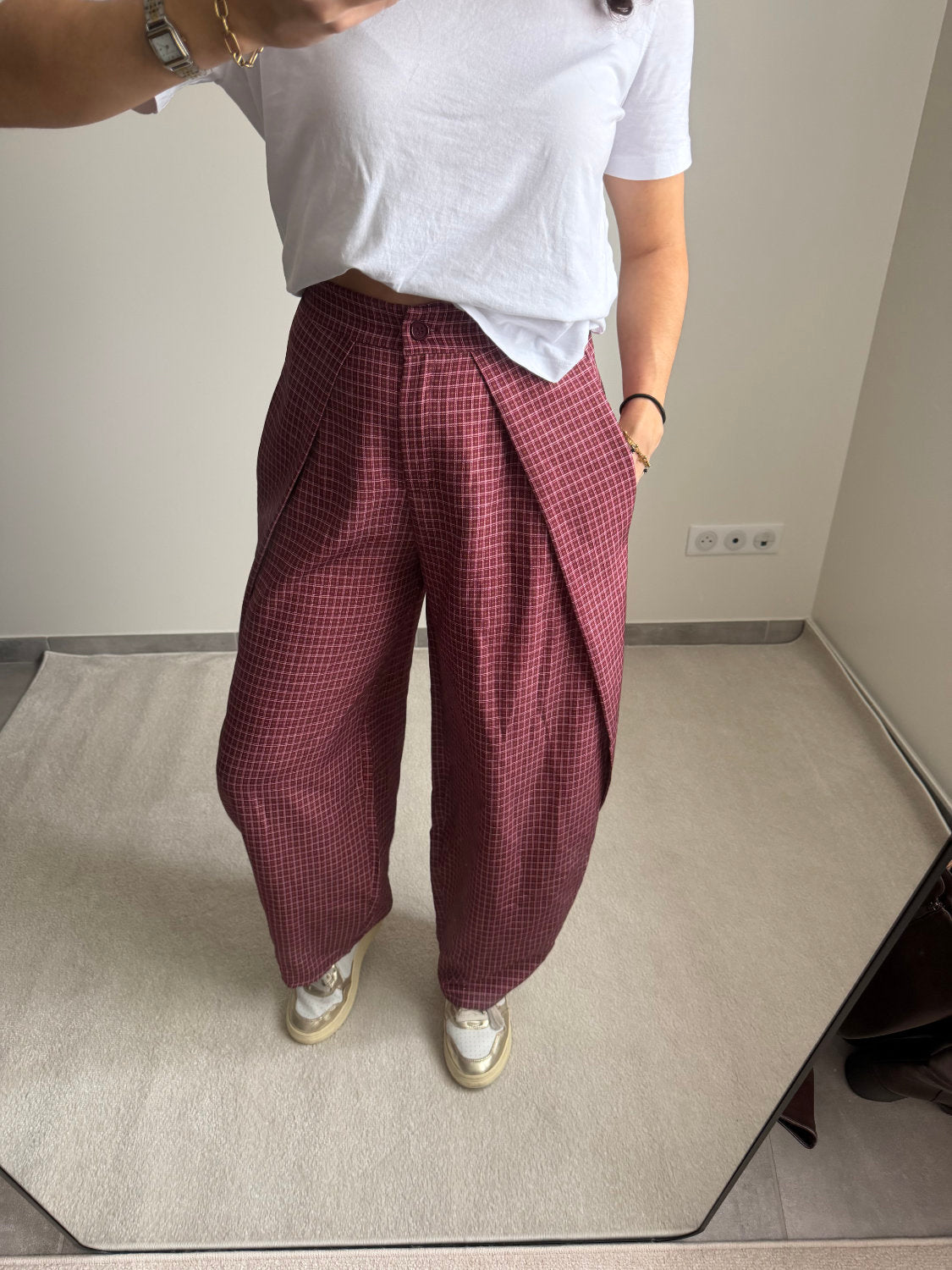 Pantalon ballon à carreaux Zoé