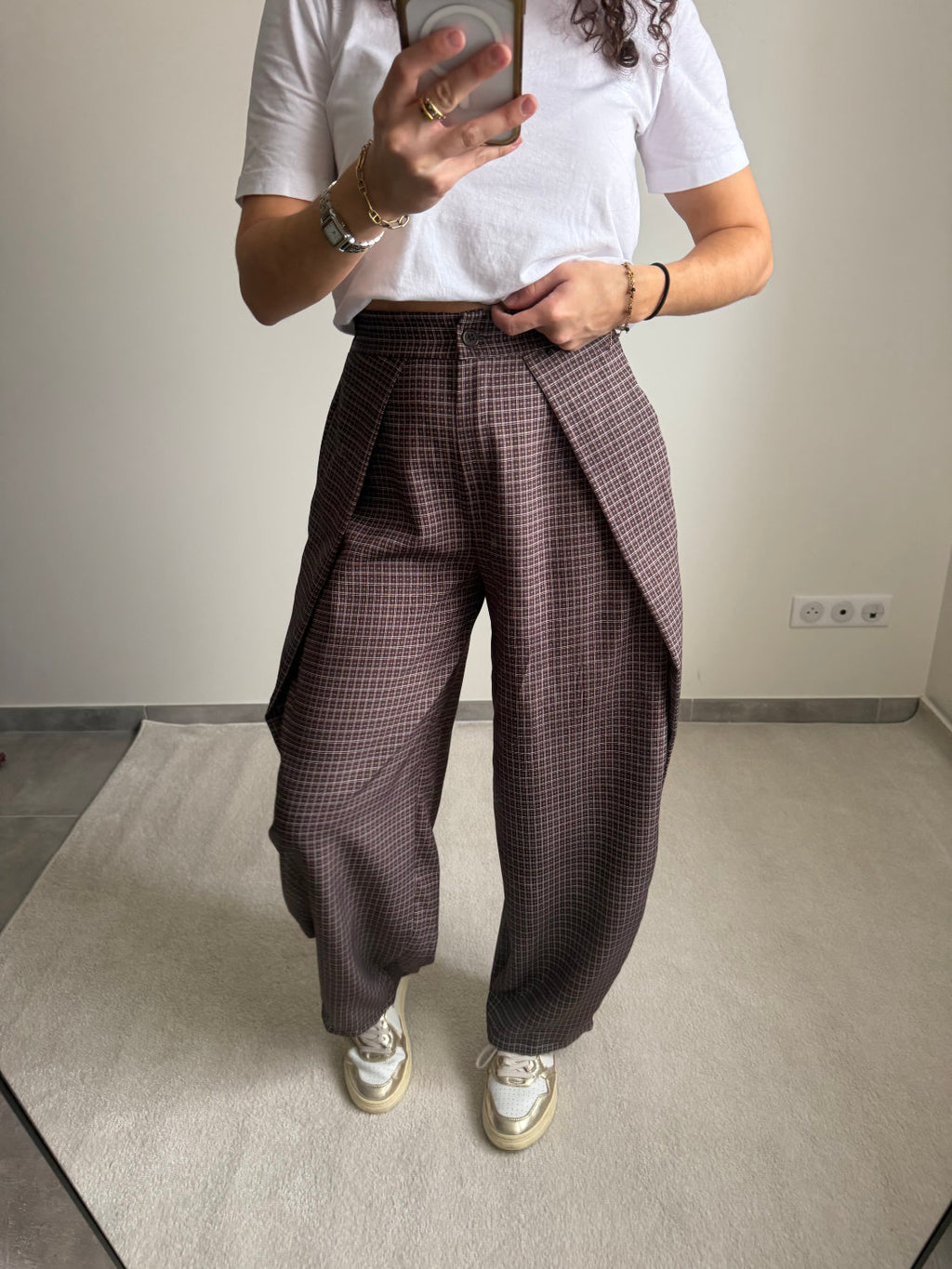 Pantalon ballon à carreaux Zoé