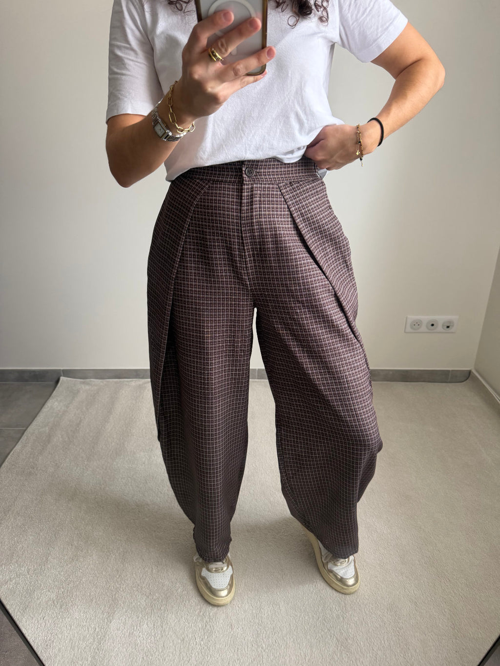Pantalon ballon à carreaux Zoé