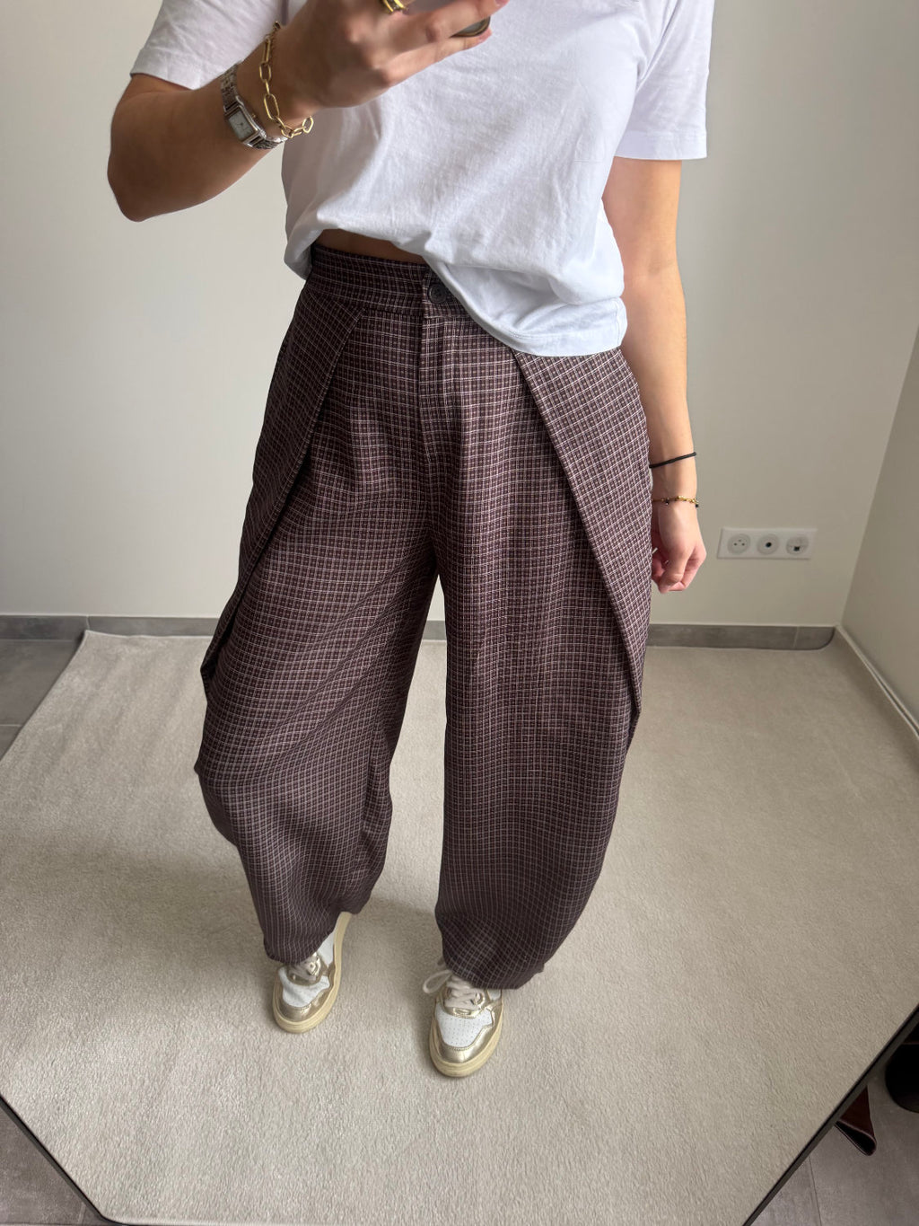 Pantalon ballon à carreaux Zoé