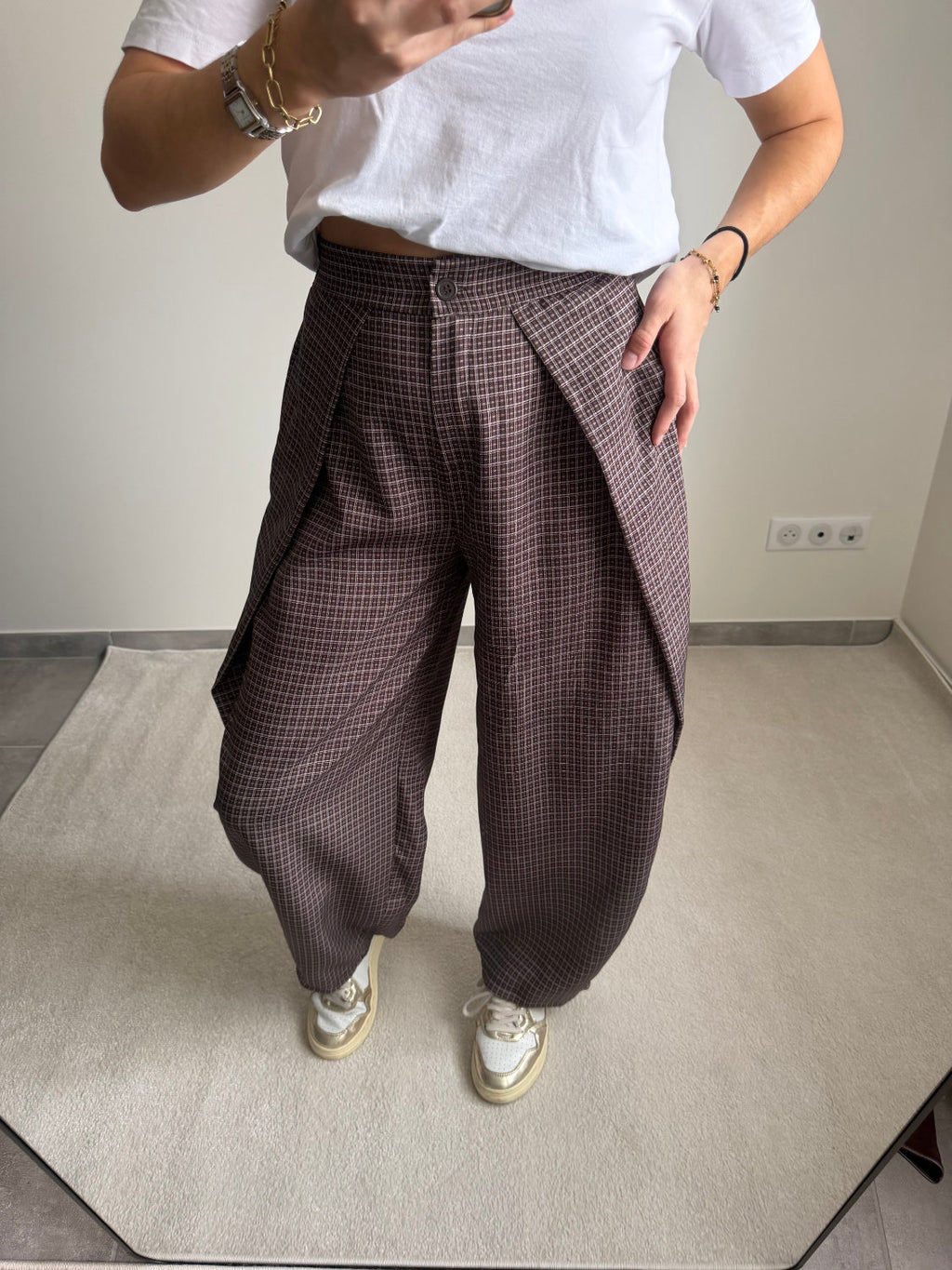 Pantalon ballon à carreaux Zoé
