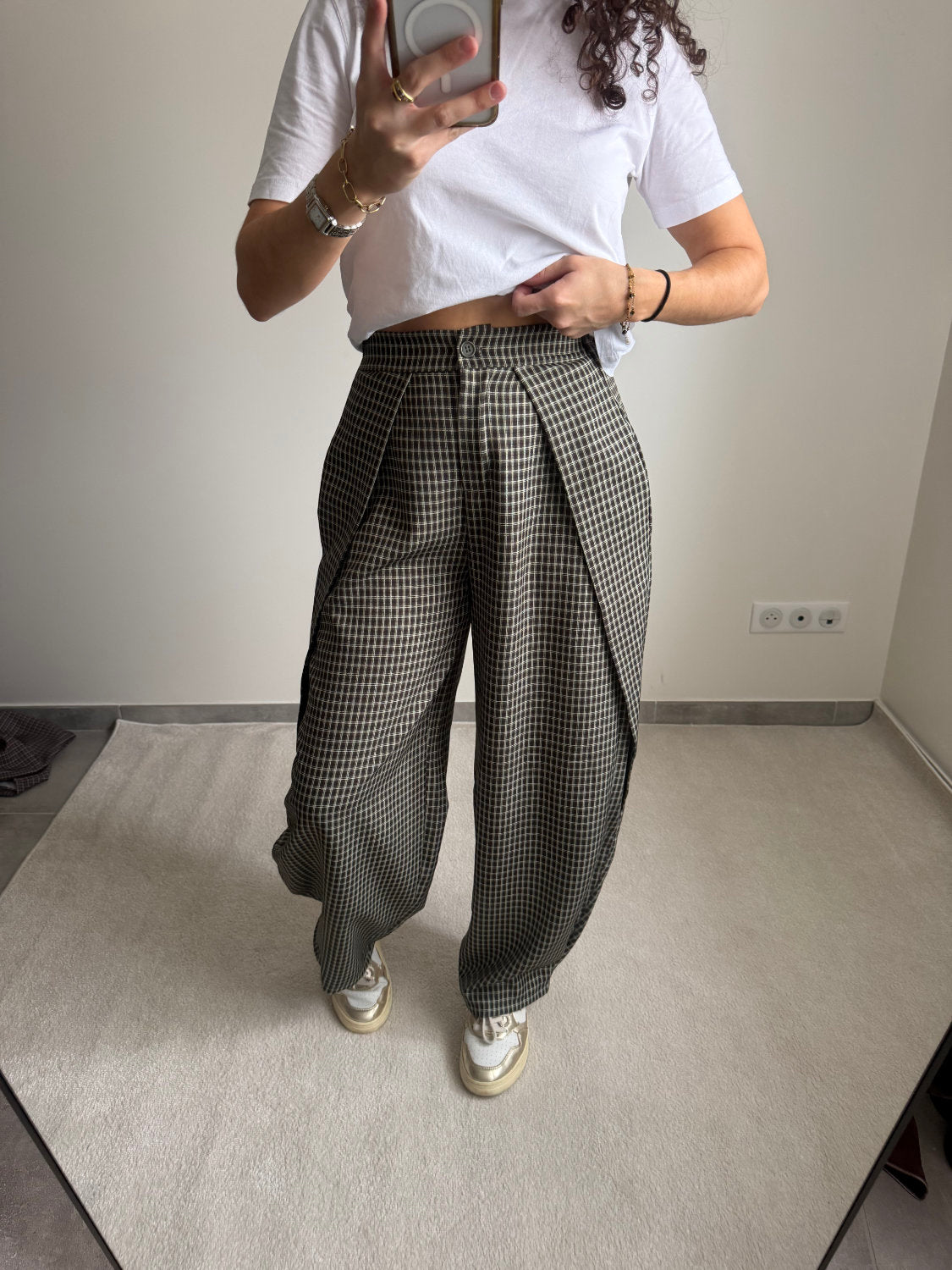 Pantalon ballon à carreaux Zoé