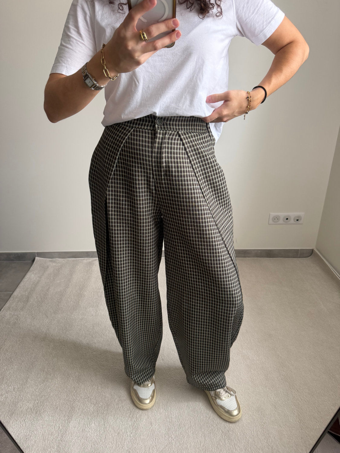 Pantalon ballon à carreaux Zoé