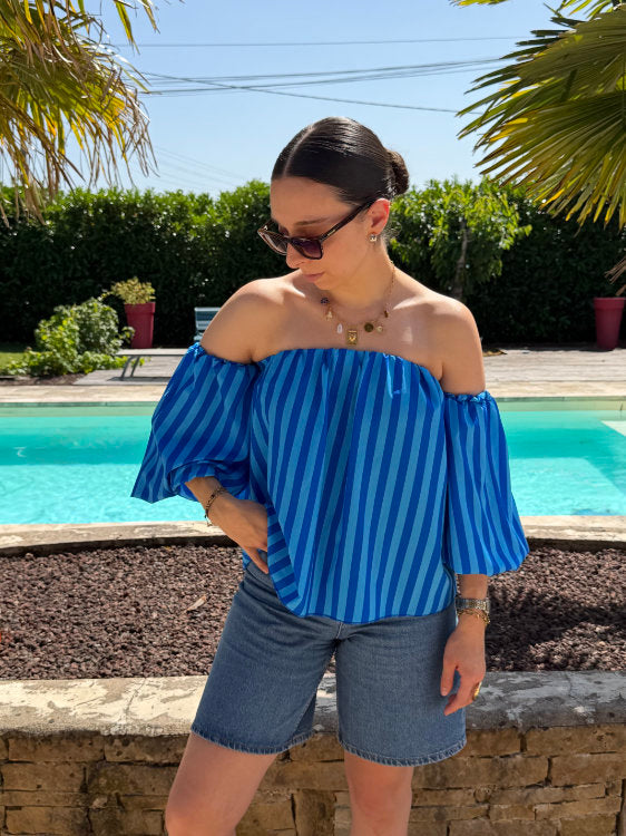 Blouse manches bouffantes à rayures