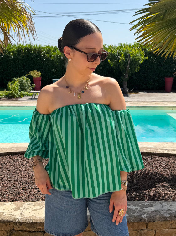 Blouse manches bouffantes à rayures