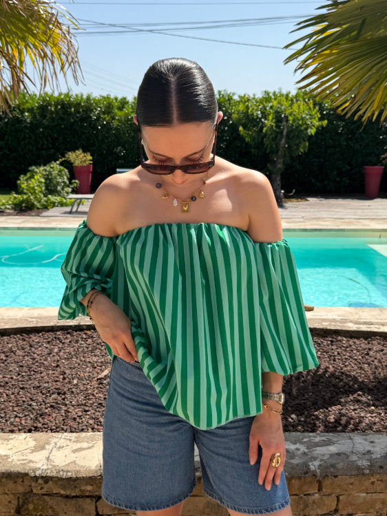 Blouse manches bouffantes à rayures