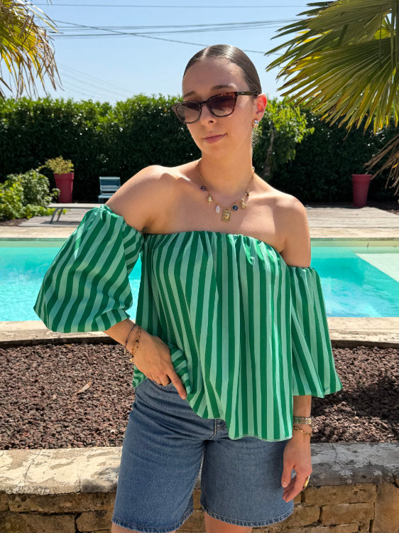 Blouse manches bouffantes à rayures