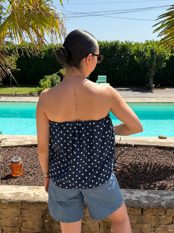 Blouse manches bouffantes à pois blancs