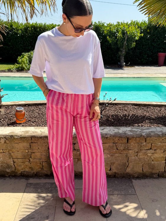 Pantalon large à rayures 100% coton