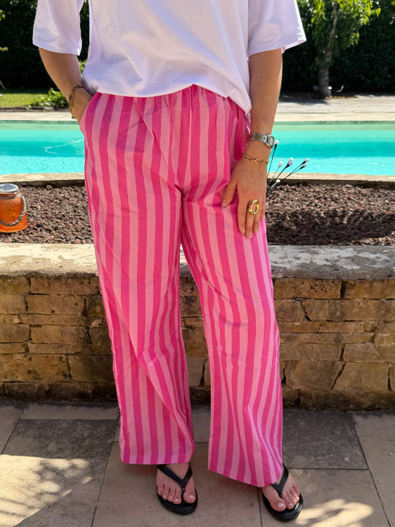 Pantalon large à rayures 100% coton