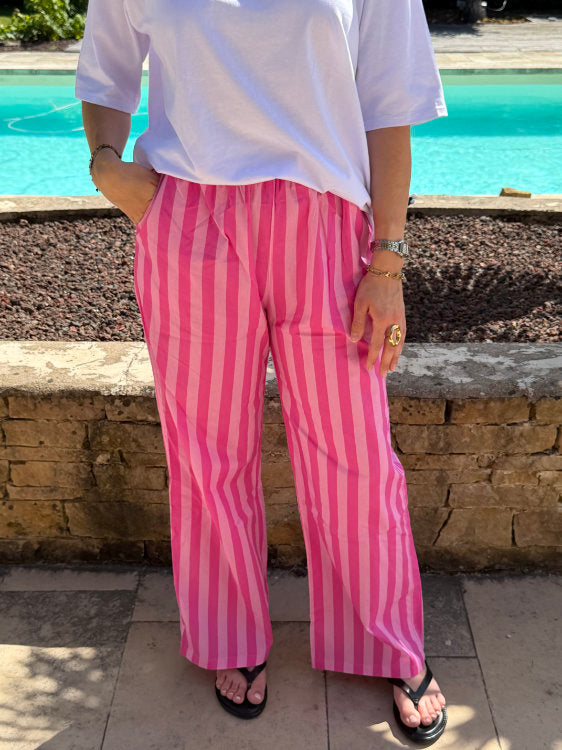 Pantalon large à rayures 100% coton