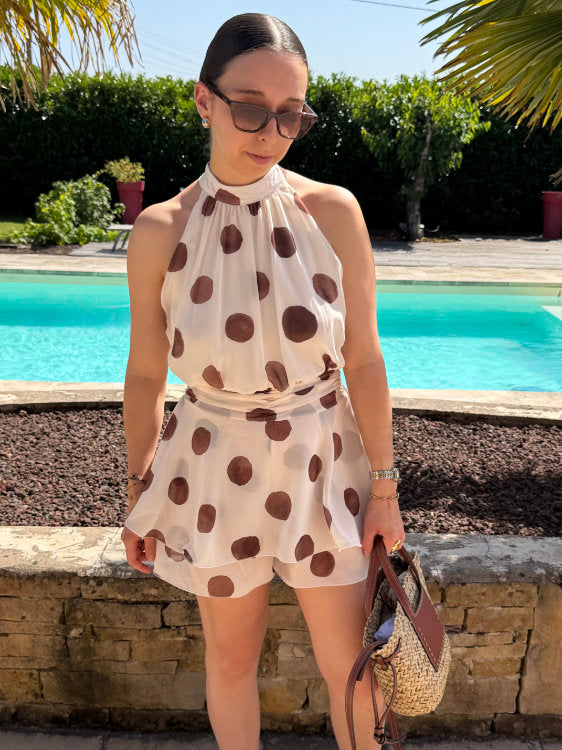 Combi short à pois marron