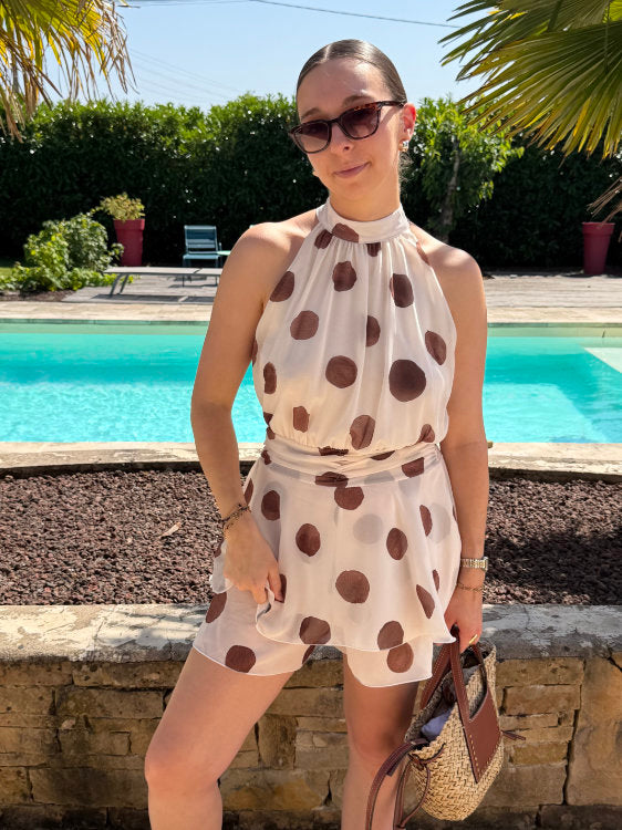 Combi short à pois marron