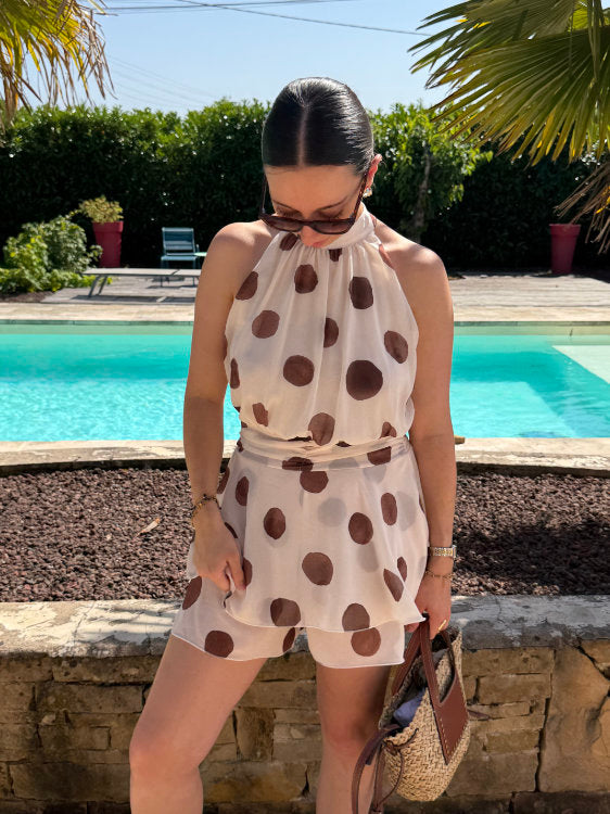 Combi short à pois marron