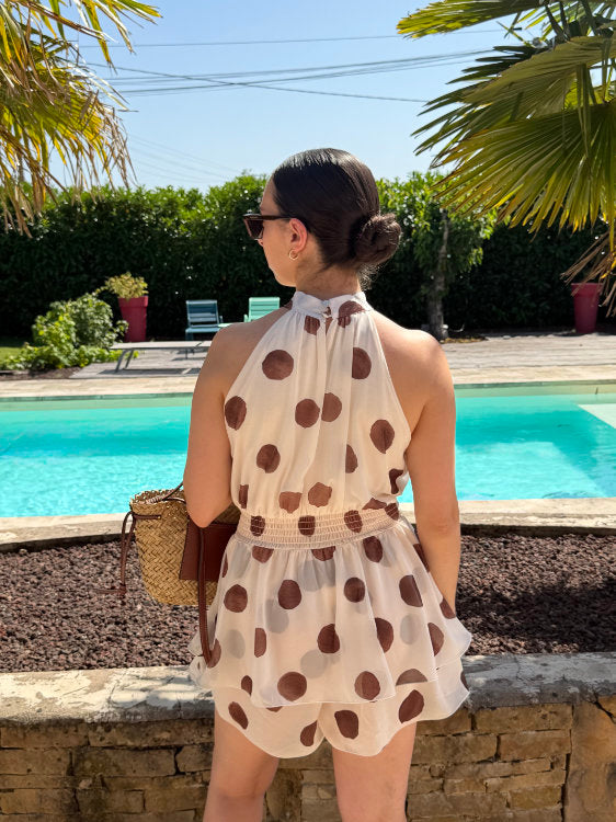 Combi short à pois marron