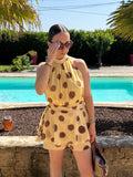Combi short à pois marron