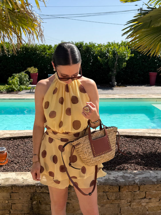 Combi short à pois marron