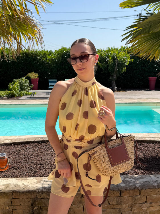 Combi short à pois marron