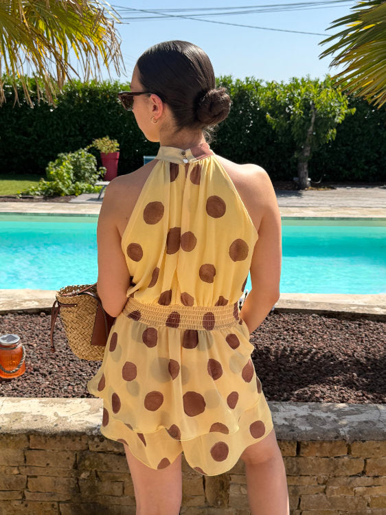 Combi short à pois marron