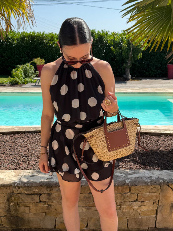 Combi short à pois blancs