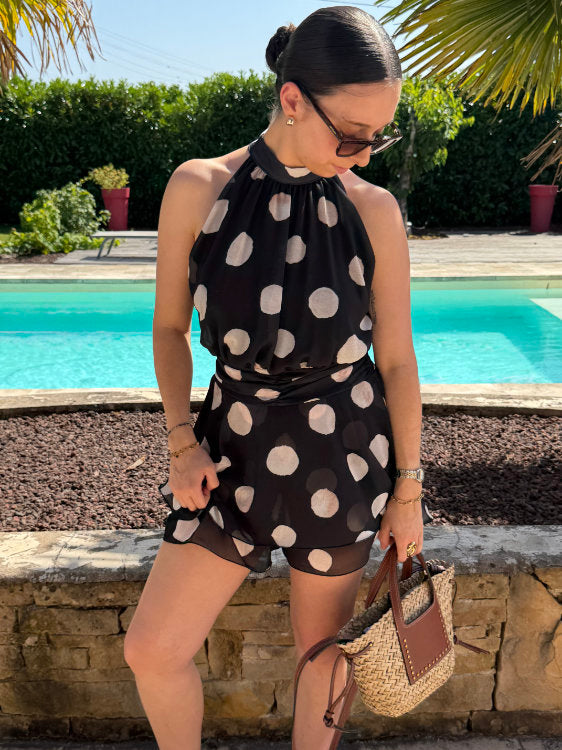 Combi short à pois blancs