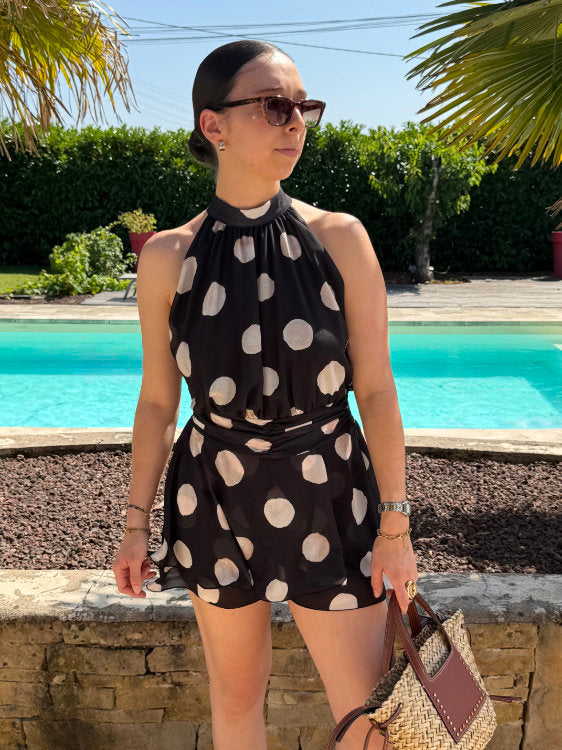 Combi short à pois blancs