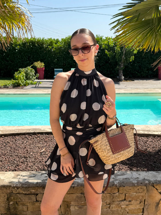 Combi short à pois blancs