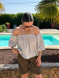 Blouse manches bouffantes à pois noirs