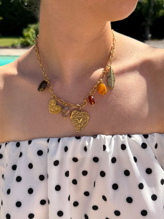 Collier à charms marron en acier inoxydable