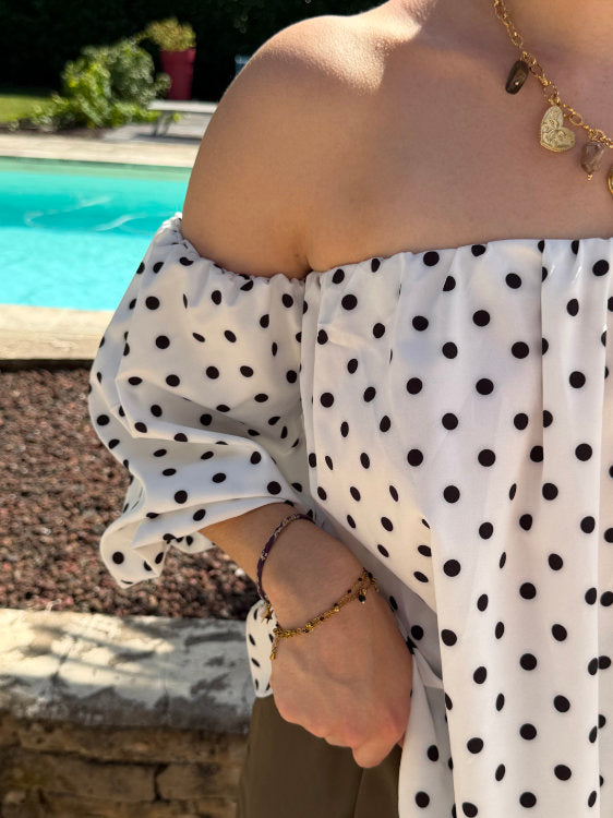 Blouse manches bouffantes à pois noirs