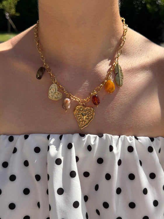 Brown stainless steel charm necklace