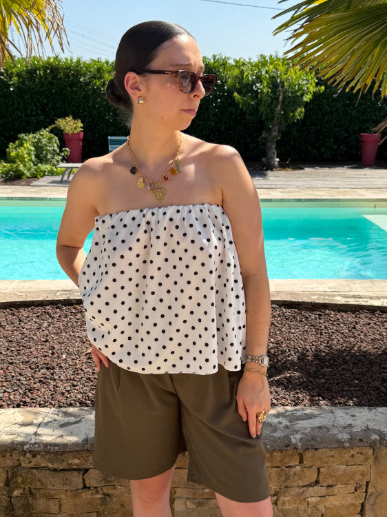 Blouse manches bouffantes à pois noirs