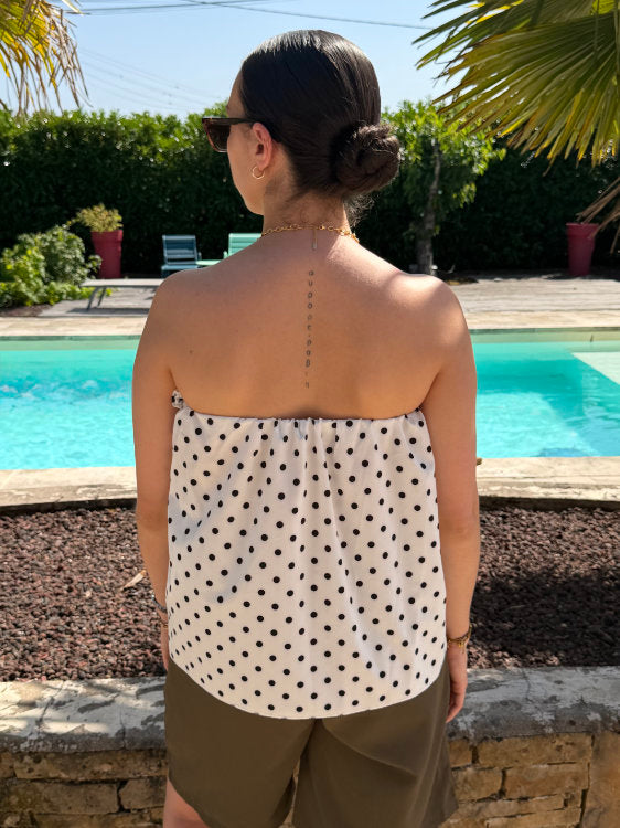 Blouse manches bouffantes à pois noirs