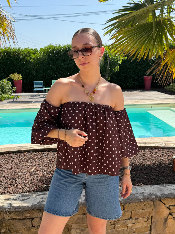 Blouse manches bouffantes à pois blancs