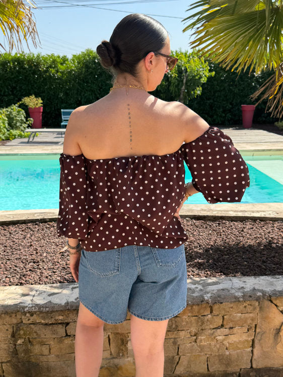 Blouse manches bouffantes à pois blancs