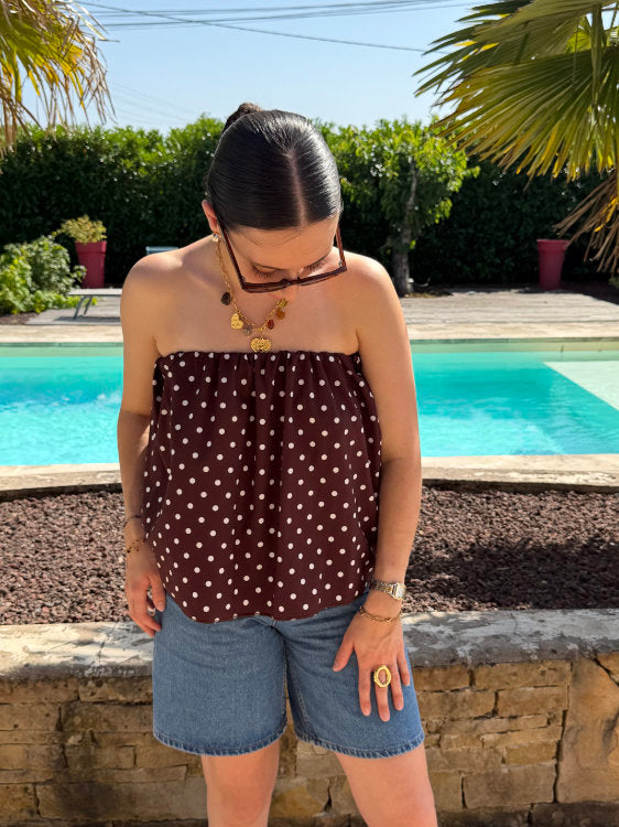 Blouse manches bouffantes à pois blancs