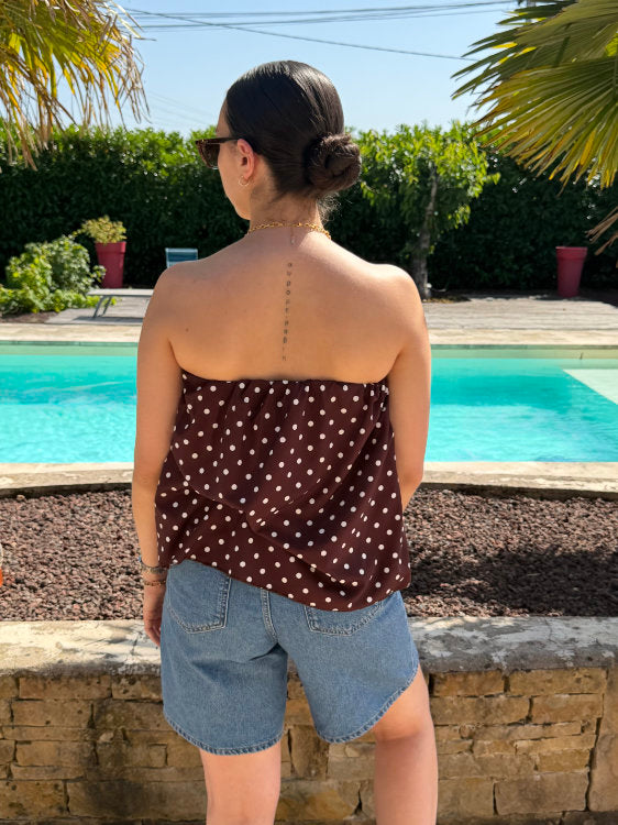 Blouse manches bouffantes à pois blancs