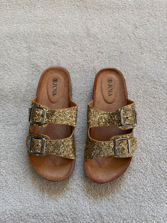 Flat sequined mules