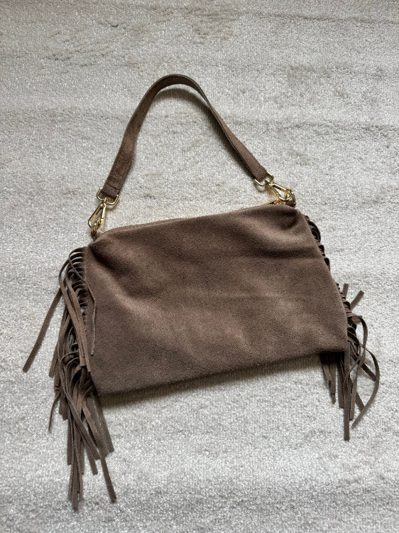 Leather fringed handbag