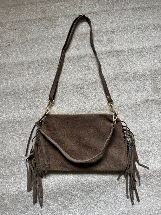 Leather fringed handbag